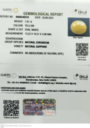 7.67/CT Natural Yellow Sapphire With Govt Lab Certificate (1221)